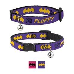 Buckle-Down DC Comics Batman Signal Personalized Breakaway Cat Collar with Bell, Purple & Yellow