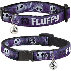 Buckle-Down Disney Nightmare Before Christmas Jack Expressions/Ghosts in Cemetery Personalized Breakaway Cat Collar with Bell
