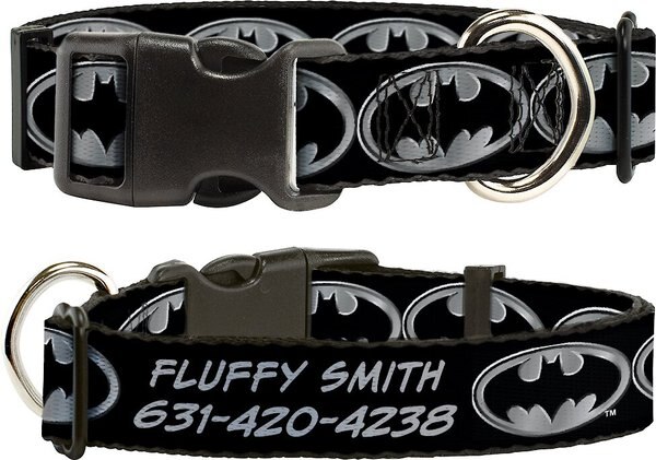 BUCKLE-DOWN DC Comics Batman Shield Personalized Dog Collar, Medium ...
