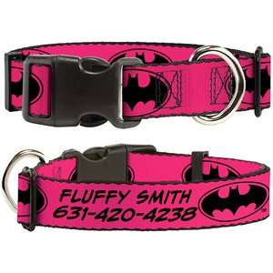 Buckle-Down DC Comics Batman Signal Personalized Dog Collar, Fuchsia & Black, Small