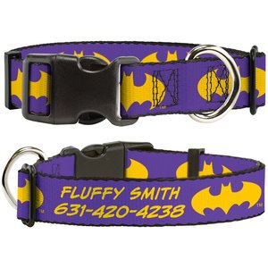 Buckle-Down DC Comics Batman Signal Personalized Dog Collar, Purple & Yellow, Small
