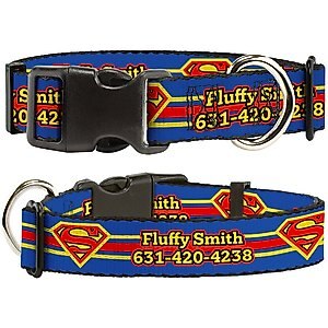Buckle-Down DC Comics Superman Shield Stripe Personalized Dog Collar, Large