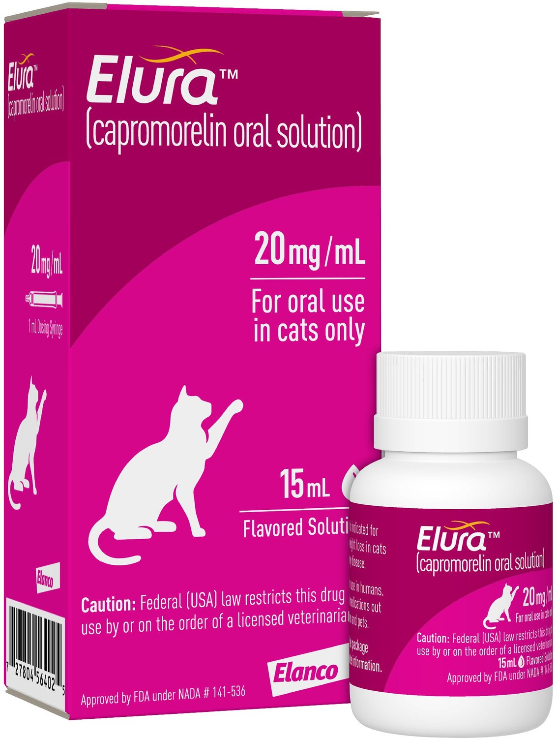 ELURA (capromorelin oral solution) for Cats, 20 mg/mL, 15 mL