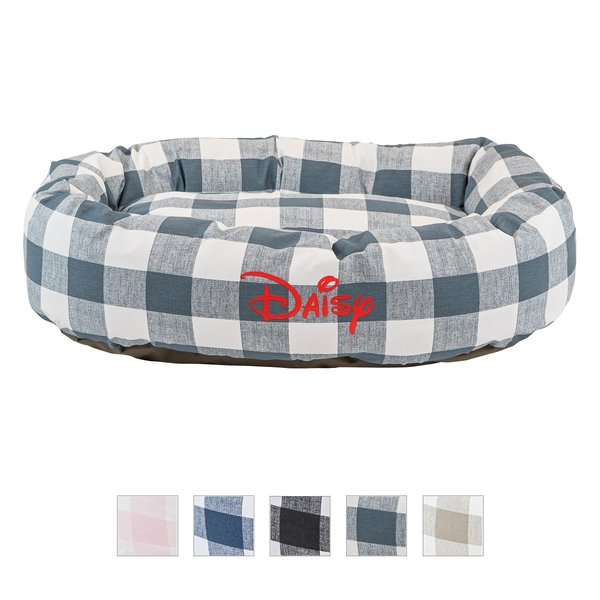 Majestic Pet Anderson Check Personalized Bagel Cat & Dog Bed, Gunmetal Blue, Small slide 1 of 5