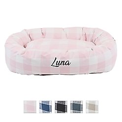 Majestic Pet Anderson Check Personalized Bagel Cat & Dog Bed, Pink, Medium