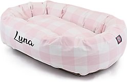 Majestic Pet Anderson Check Personalized Bagel Cat & Dog Bed, Pink, Medium slide 2 of 5