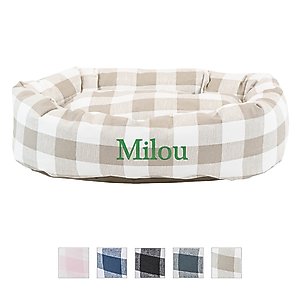 Majestic Pet Anderson Check Personalized Bagel Cat & Dog Bed, Tan, Large