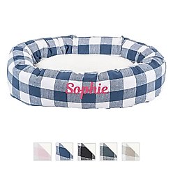 Majestic Pet Anderson Check Sherpa Personalized Bagel Cat & Dog Bed, Navy Blue, X-Large