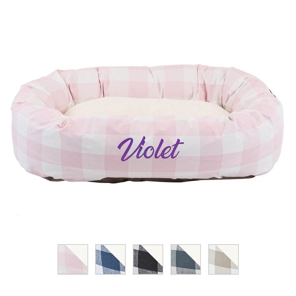 Majestic Pet Anderson Check Sherpa Personalized Bagel Cat & Dog Bed, Pink, Small slide 1 of 5