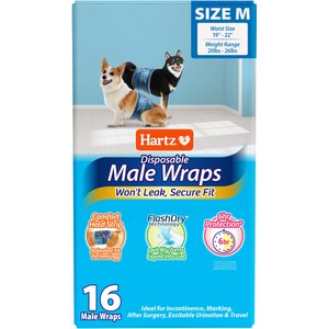 Hartz Disposable Male Dog Wraps with FlashDry Gel Technology, Medium: 19 - 22-in waist, 16 count