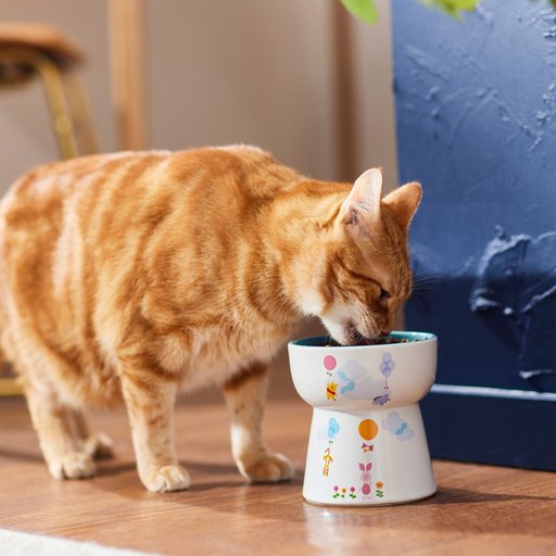 Disney Winnie the Pooh Tall Shape Non-Skid Elevated Ceramic Cat Bowl, 1.5 cup