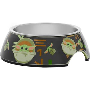 STAR WARS THE MANDALORIAN THE CHILD Aurebesh Non-Skid Stainless Steel with Melamine Stand Dog & Cat Bowl, X-Small: 0.5 cup