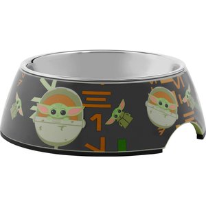 STAR WARS THE MANDALORIAN THE CHILD Aurebesh Non-Skid Stainless Steel with Melamine Stand Dog & Cat Bowl, 1.5 Cup