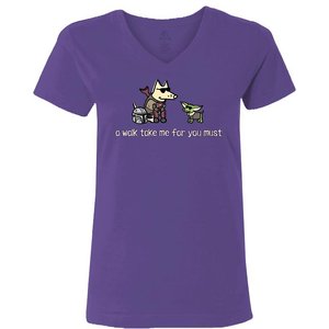Teddy the Dog A Walk Take Me For You Must Ladies V-Neck T-Shirt, Purple, XX-Large