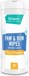 Frisco Deodorizing Paw & Bum Waterless Grooming Wipes for Dogs & Cats, 80 count