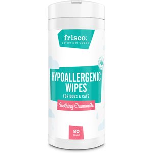 Hypoallergenic Waterless Grooming Wipes with Soothing Chamomile for Dogs & Cats, Unscented, 80 count