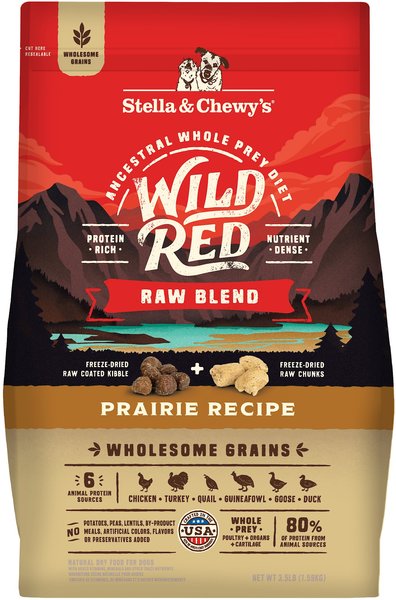 Stella & Chewy's Wild Red Raw Blend Kibble Wholesome Grains Prairie Recipe Dry Dog Food, 3.5-lb bag slide 1 of 5