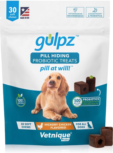 Vetnique Labs Gulpz Pill Hiding Probiotic Pockets Hickory Chicken Flavor Dog Treats, 30 count slide 1 of 6