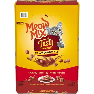 Meow Mix Tasty Layers Beef Au Jus Flavor Coated in Savory Gravy Dry Cat Food, 13-lb bag