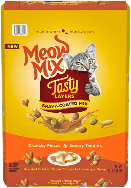 Meow Mix Tasty Layers Roasted Chicken Flavor Coated in Homestyle Gravy Dry Cat Food, 13-lb bag slide 1 of 10
