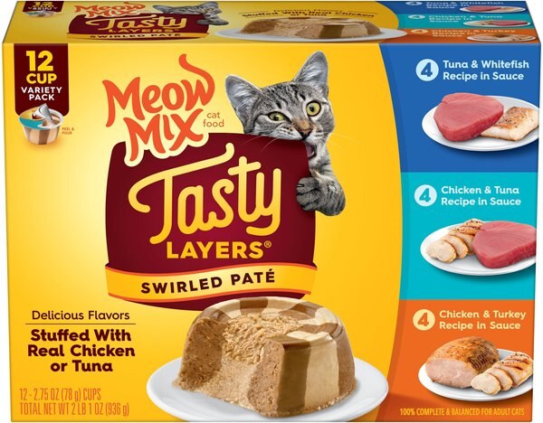 MEOW MIX Tasty Layers Variety Pack Swirled Pate Cat Food 2.75 oz can case of 12 Chewy