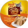 Meow Mix Tasty Layers Chicken & Turkey Recipe Stuffed with Real Chicken Swirled Paté Cat Food, 2.75-oz can, case of 12