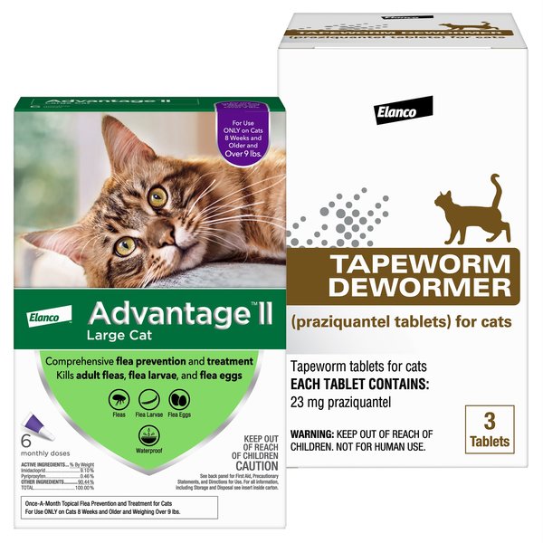 Advantage II Flea Spot Treatment, over 9 lbs + Elanco Tapeworm Cat De-Wormer slide 1 of 9