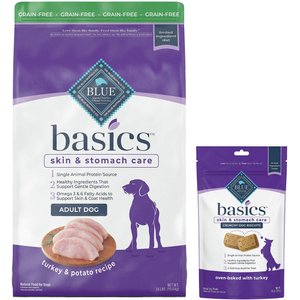 Blue Buffalo Basics Skin & Stomach Care Grain-Free Formula Turkey & Potato Recipe Adult Dry Food + Biscuits Turkey & Potato Dog Treats