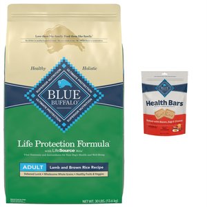 Blue Buffalo Life Protection Formula Adult Lamb & Brown Rice Recipe Dry Food + Health Bars Baked with Bacon, Egg & Cheese Dog Treats