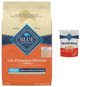 Blue Buffalo Life Protection Formula Large Breed Adult Chicken & Brown Rice Recipe Dry Food + Health Bars Baked with Bacon, Egg & Cheese Dog Treats
