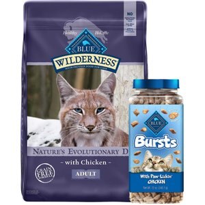 Blue Buffalo Wilderness Chicken Recipe Grain-Free Dry Food + Bursts With Paw-Licken Chicken Cat Treats