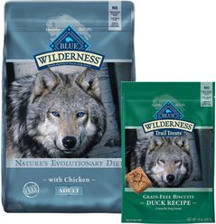 Blue Buffalo Wilderness Chicken Recipe Grain-Free Dry Food + Trail Treats Grain-Free Duck Biscuits Dog Treats