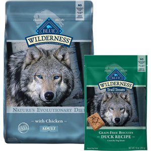 Blue Buffalo Wilderness Chicken Recipe Grain-Free Dry Food + Trail Treats Grain-Free Duck Biscuits Dog Treats