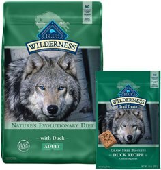 Blue Buffalo Wilderness Duck Recipe Grain-Free Dry Food + Trail Treats Grain-Free Duck Biscuits Dog Treats