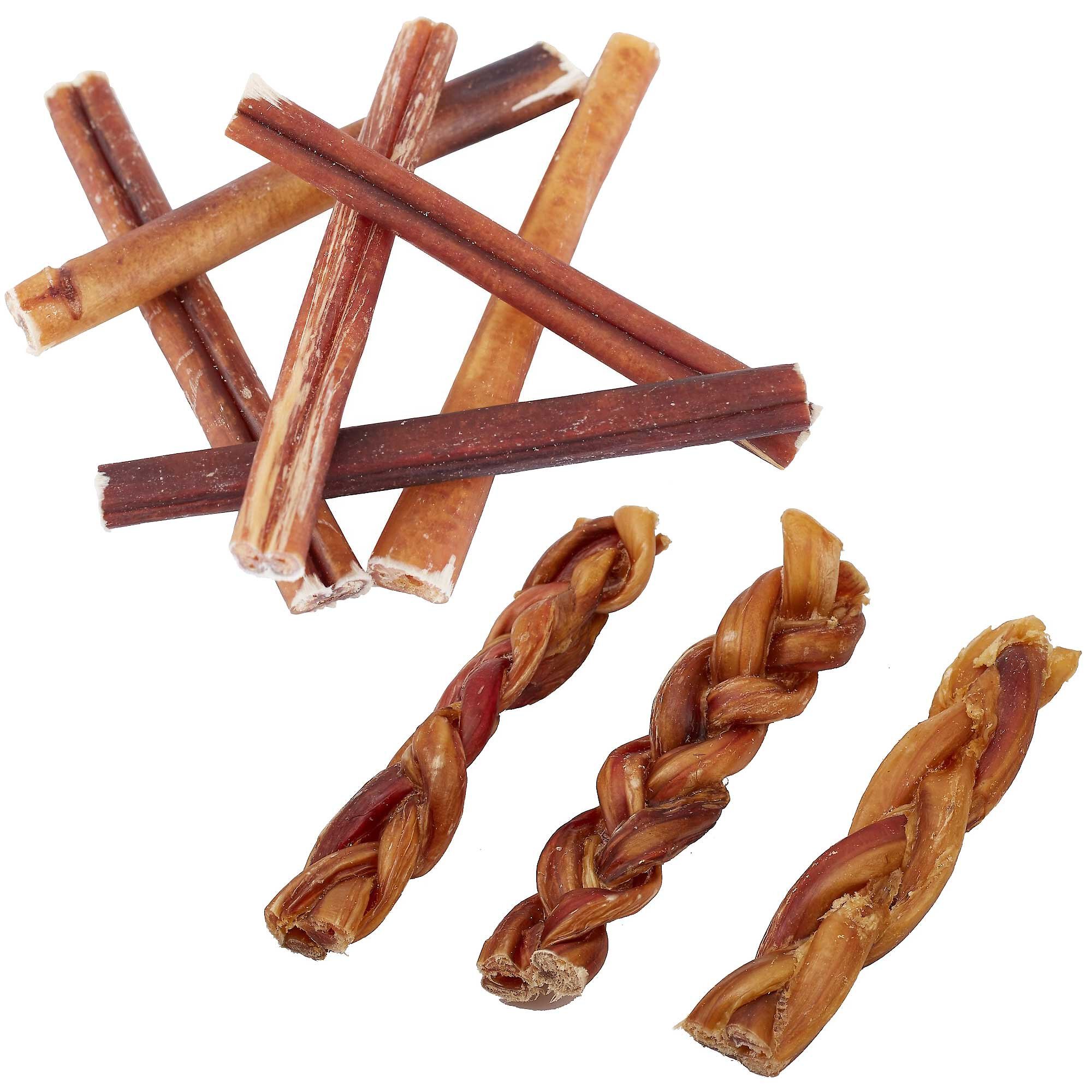 BONES & CHEWS Bully Stick 6" Treats + Braided Bully Stick 6" Dog Treats