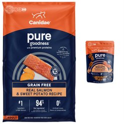 CANIDAE Grain-Free PURE Limited Ingredient Salmon & Sweet Potato Recipe Dry Food + Heaven Biscuits with Salmon & Sweet Potato Crunchy Dog Treats