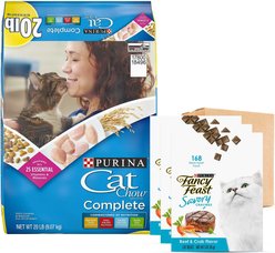 Cat Chow Complete Dry Food + Fancy Feast Savory Cravings Limited Ingredient Beef & Crab Flavor Cat Treats