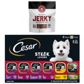 Cesar Steak Lovers Food Trays + Bones & Chews All Natural Grain-Free Jerky Made with Real Beef Dog Treats