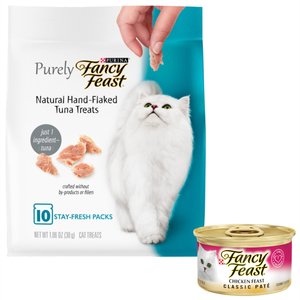 Fancy Feast Classic Chicken Feast Canned Food + Purely Natural Hand-Flaked Tuna Cat Treats