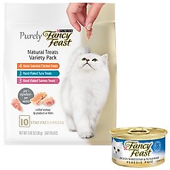 Fancy Feast Classic Ocean Whitefish & Tuna Feast Canned Food + Purely Natural Treats Cat Treats