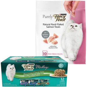 Fancy Feast Medleys Primavera Collection Food + Purely Natural Hand-Flaked Salmon Cat Treats