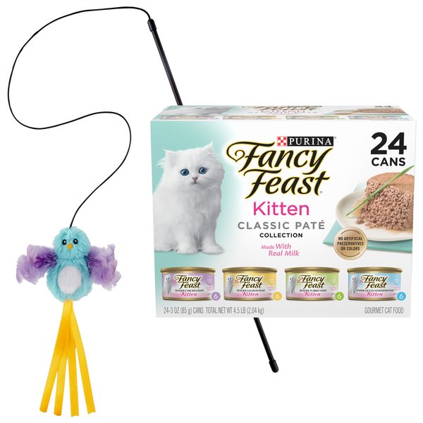 Fancy Feast Tender Feast Canned Food + Frisco Bird Teaser with Feathers Cat Toy, Blue slide 1 of 6