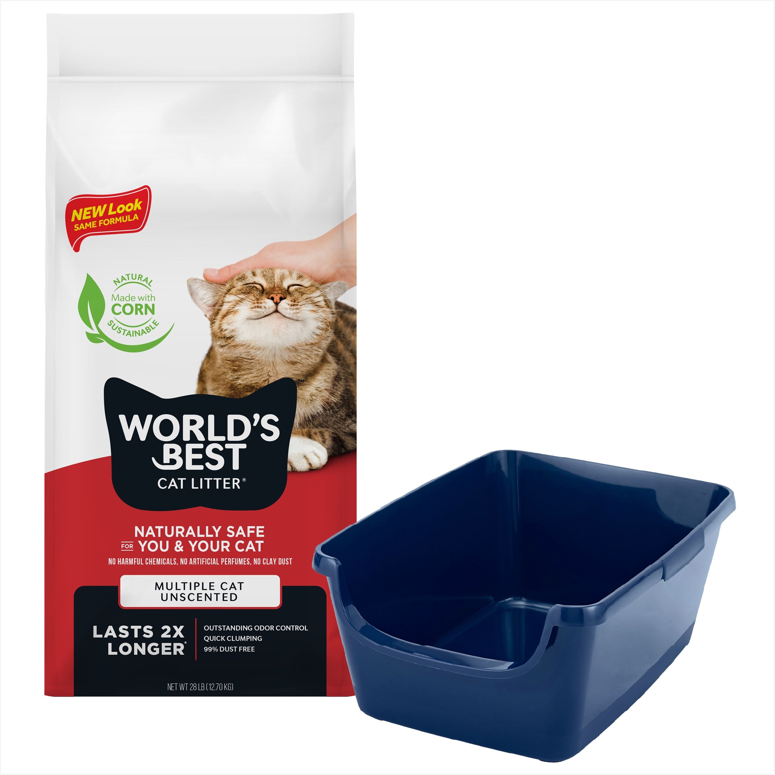 Frisco High Sided Litter Box + World's Best Multi-Cat Unscented