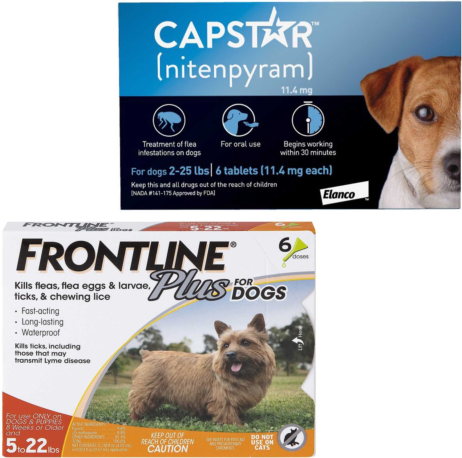 Frontline Plus Flea & Tick Spot Treatment, 522 lbs + Capstar Flea Oral