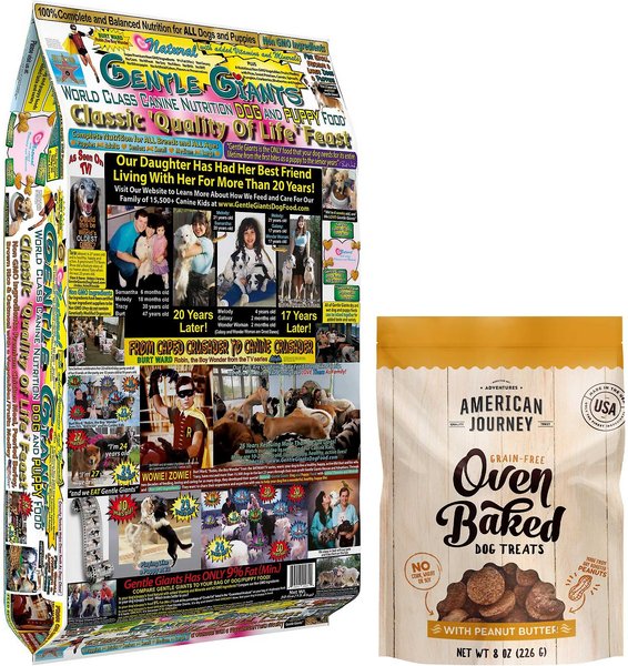 Gentle Giants Canine Nutrition Chicken Dry Food + American Journey Peanut Butter Recipe Grain-Free Oven Baked Crunchy Biscuit Dog Treats slide 1 of 7