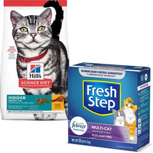 Hill's Science Diet Adult Indoor Chicken Recipe Dry Food + Fresh Step Multi-Cat Scented Clumping Clay Cat Litter