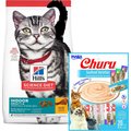 Hill's Science Diet Adult Indoor Chicken Recipe Dry Food + Inaba Churu Seafood Puree Grain-Free Lickable Cat Treat