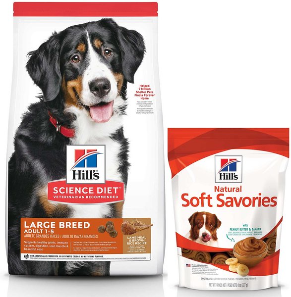 Hill's Science Diet Adult Large Breed Lamb Meal & Brown Rice Dry Food + Hill's Natural Soft Savories with Peanut Butter & Banana Dog Treats slide 1 of 6
