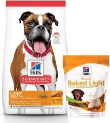 Hill's Science Diet Adult Light with Chicken Meal & Barley Dry Food + Hill's Natural Baked Light Biscuits with Real Chicken Dog Treats, Medium