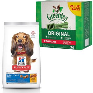 Hill's Science Diet Adult Oral Care Dry Food + Greenies Regular Dental Dog Treats